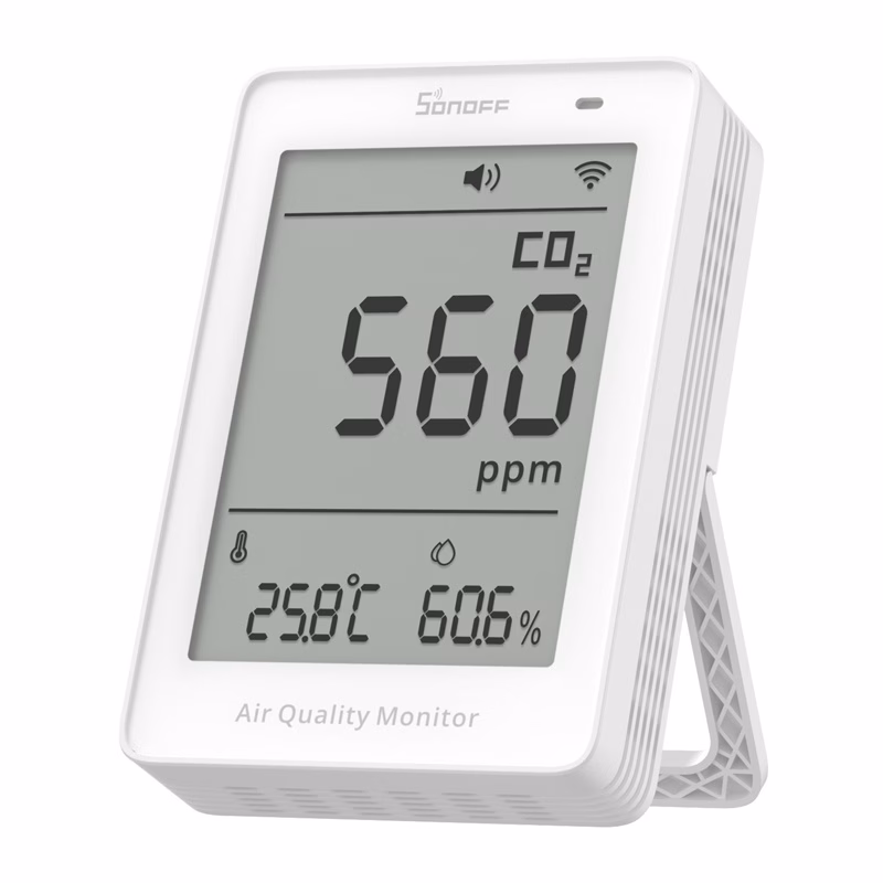 CO2, temperatuuri ja niiskuse mõõtur NDIR-anduriga Sonoff AirGuard CO2 SAWF-08P, 3.73″ LCD, 400–5000 ppm, Wi‑Fi 2.4