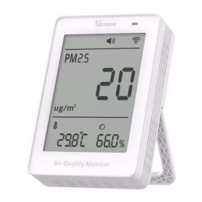 PM2.5/PM10 õhukvaliteedi monitor Wi‑Fi ja LCD‑ekraaniga Sonoff AirGuard SAWF-07P, Matter, temperatuur/niiskus,