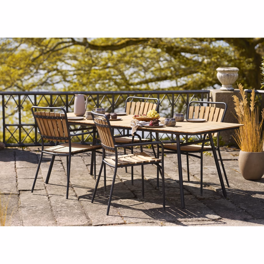 Tiigipuust aiasöögilaud mustade metalljalgadega Cleveland 90×220 cm – 2