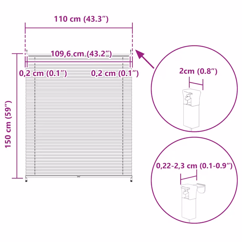 Valge plisseekardin klambritega paigalduseks, kreppkangas, 110 x 150 cm – 10