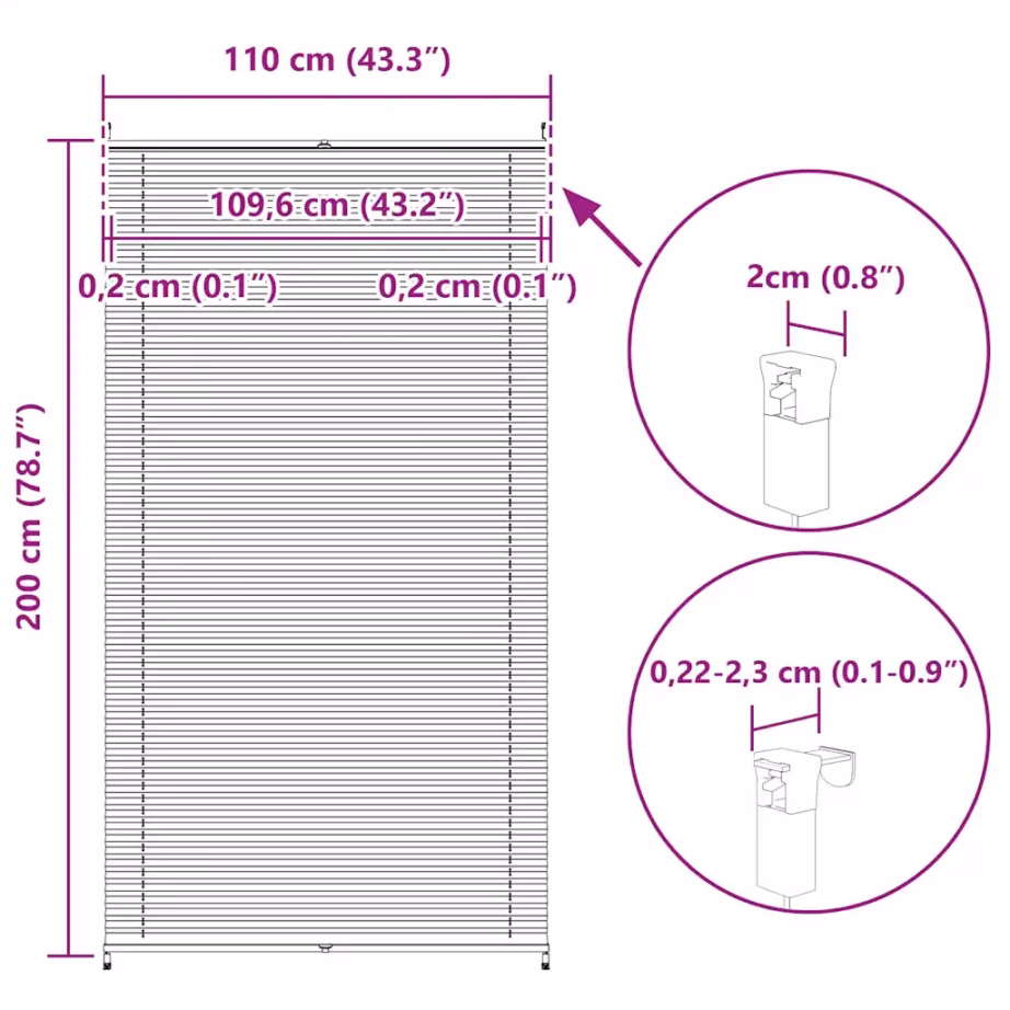 Plisseekardin aknale, valge kreppkangas, 110 x 200 cm, klambritega paigaldus – 10