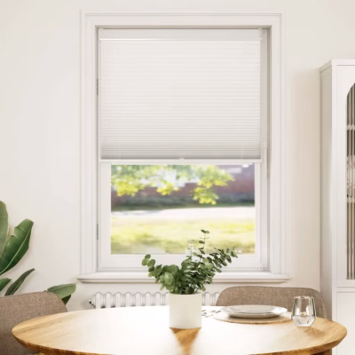 Valge plisseekardin klambrikinnitusega, 90 x 100 cm, kreppkangas