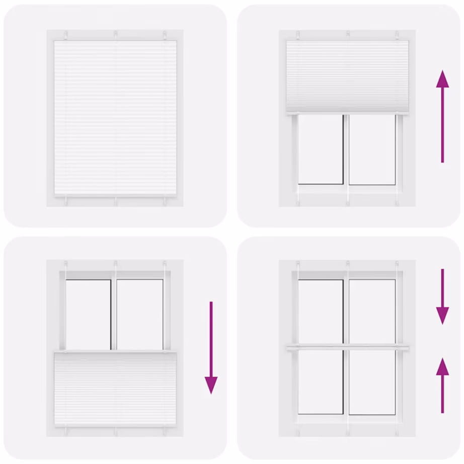 Valge plisseeritud ruloo privaatsuse ja päikesekaitsega, 105 x 150 cm – 7