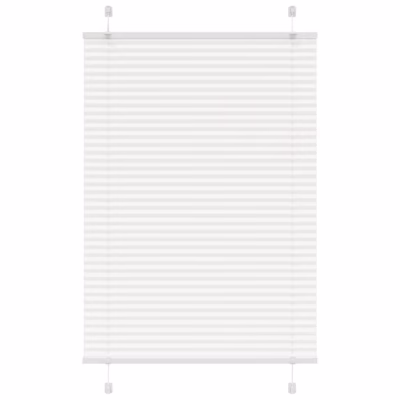 Valge plisseeritud ruloo, 85 x 100 cm, 100% polüester, kahe kinnitamisviisiga