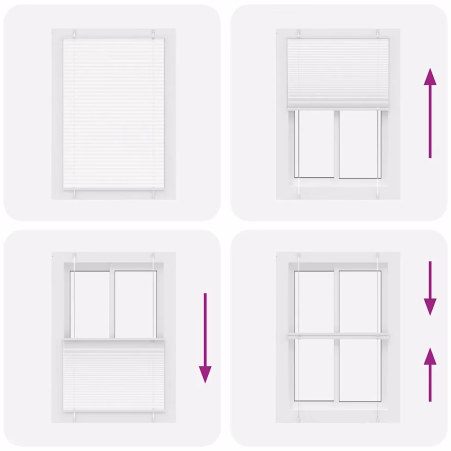 Valge plisseeritud ruloo, 90 x 150 cm, 100% polüester, kahe paigaldusviisiga – 7