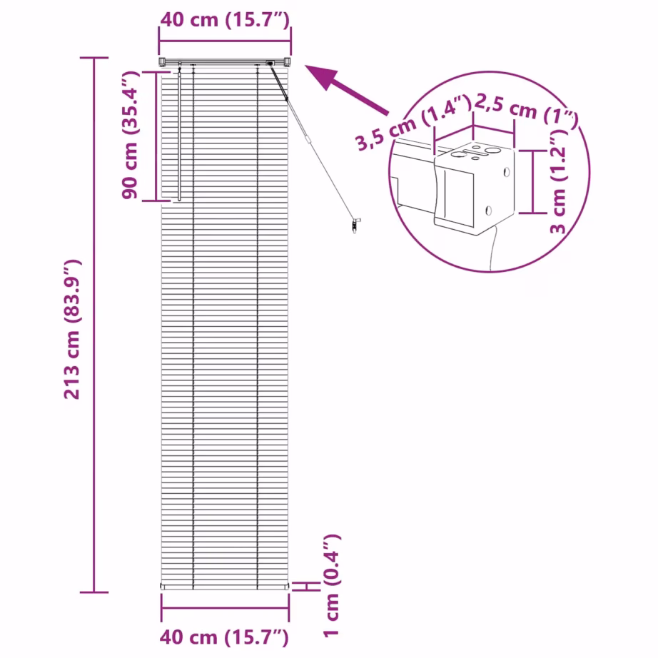 Veneetsia ruloo, reguleeritav, valge PVC, 213 x 40 cm – 10