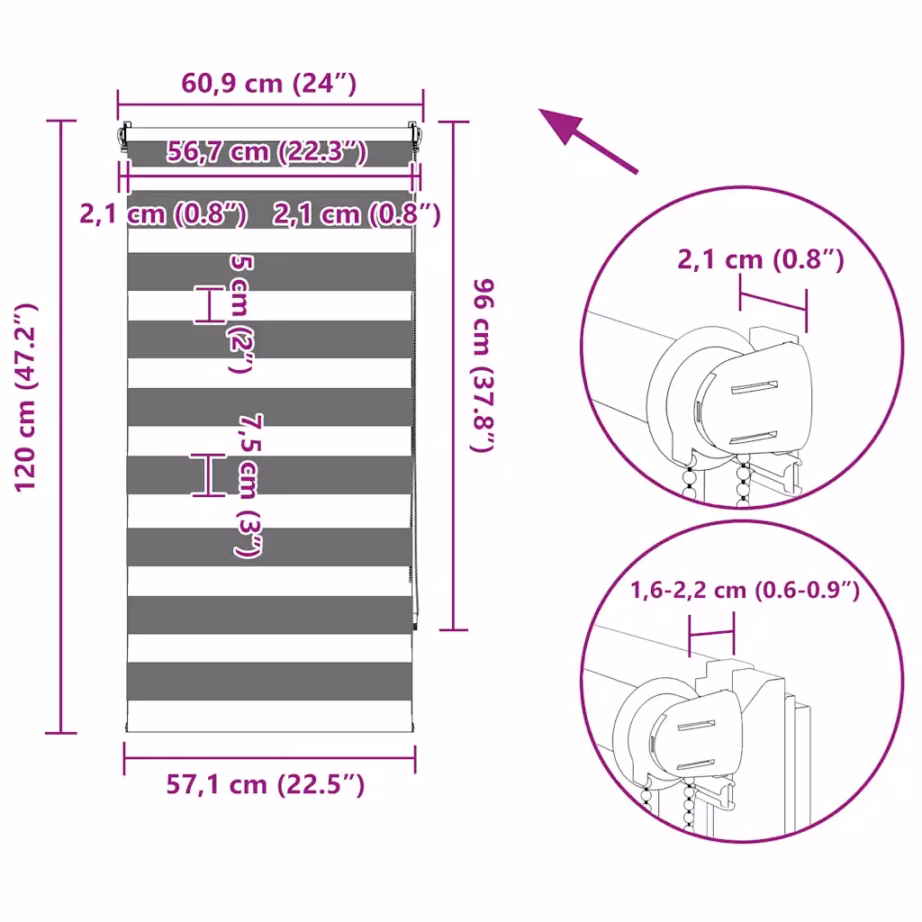 Valge sebraruloo päev-öö efektiga, 60 x 120 cm, 100% polüester – 13