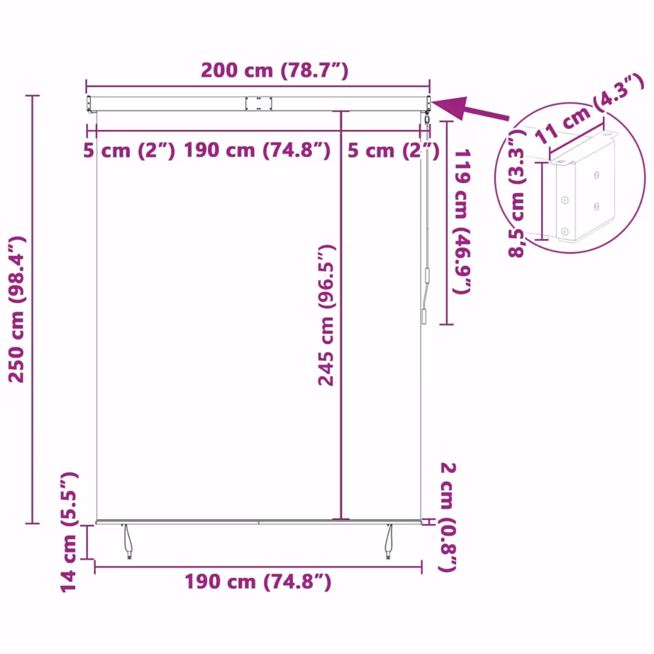 Välikardin rulookardin UV-kaitsega, kollane ja sinine, 200 x 250 cm, polüesterkangas ja alumiinium, ainult laekinnitus – 4