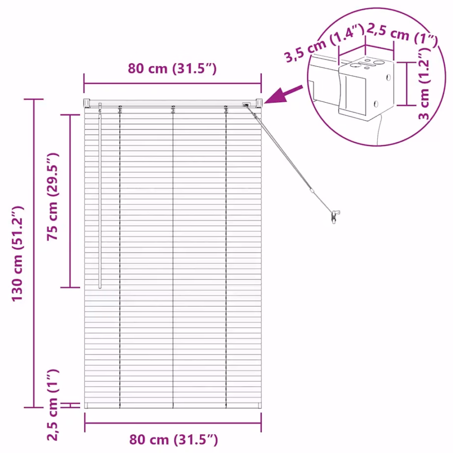 Veneetsia ruloo valguse ja privaatsuse reguleerimiseks, hõbedane alumiinium, 130 x 80 cm – 13