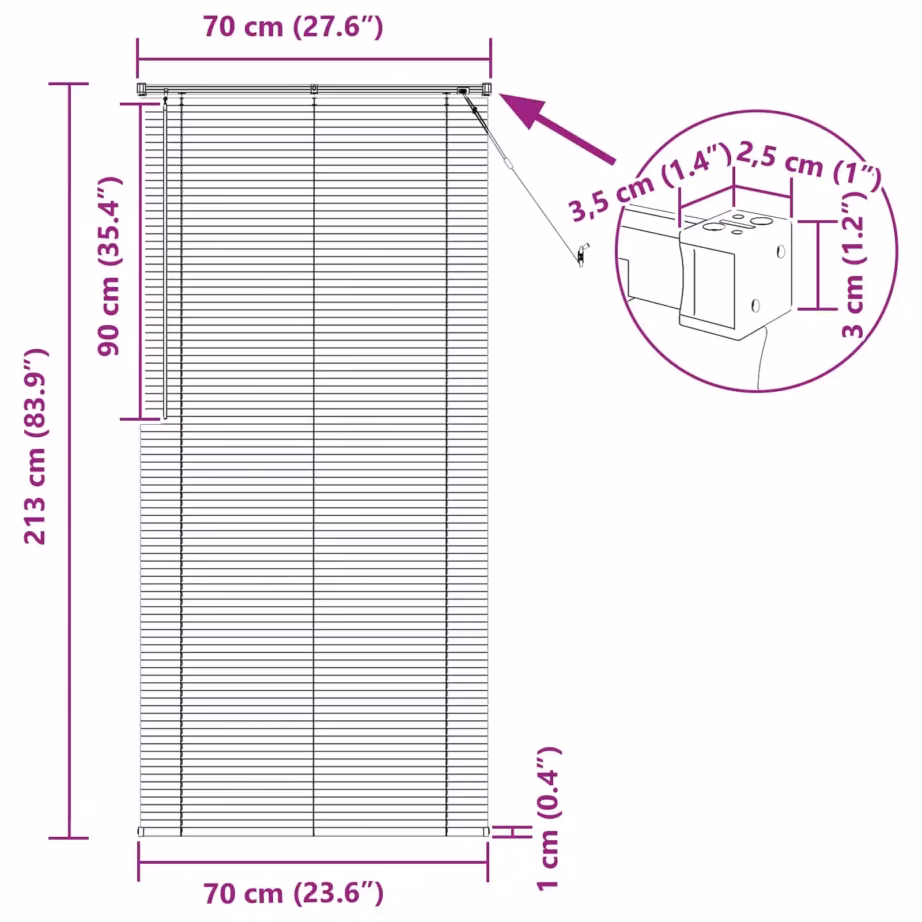 Veneetsia ruloo, reguleeritav, helepruun mustriga PVC, 213 x 70 cm - 10