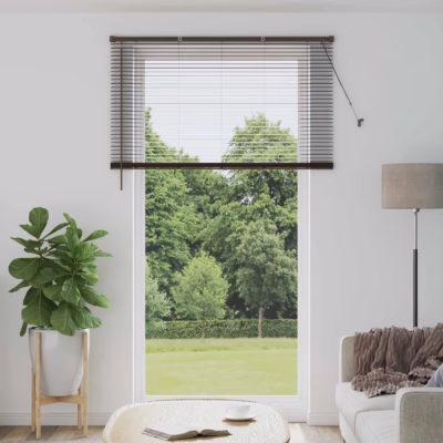 Veneetsia ruloo valguse ja privaatsuse reguleerimiseks, tumepruun mustriga PVC, 213 x 140 cm