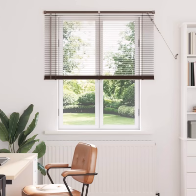 Reguleeritav Veneetsia ruloo, tumepruun mustriga PVC, 150 x 120 cm