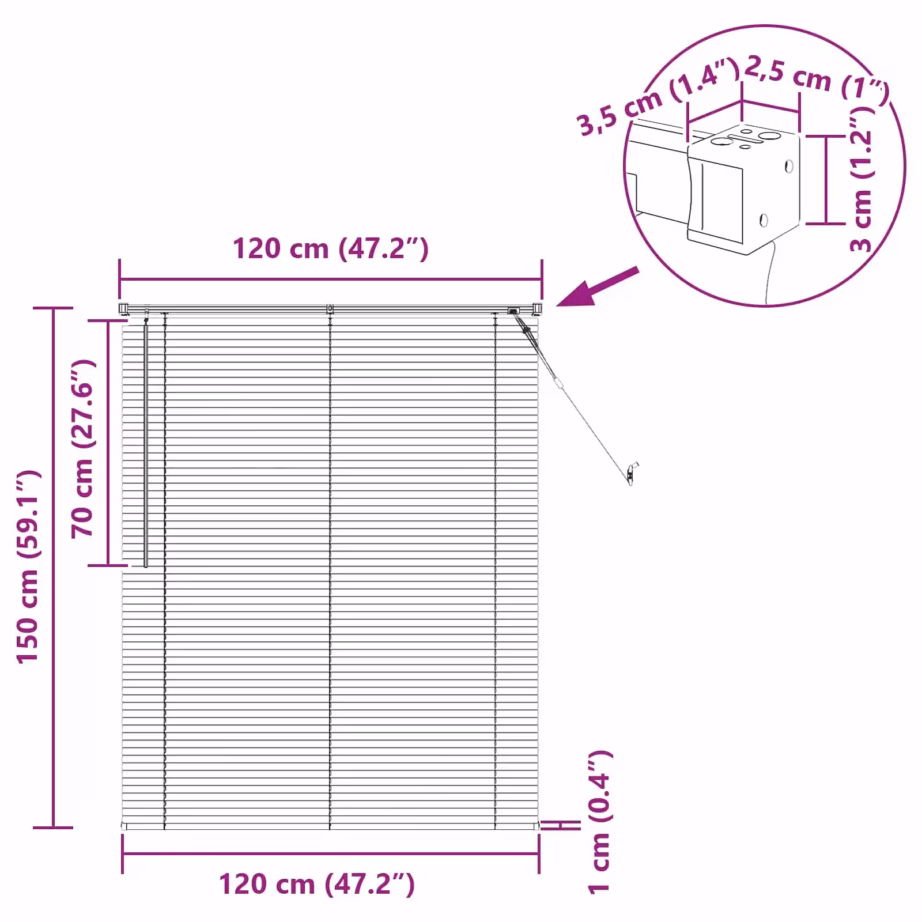 Reguleeritav Veneetsia ruloo, tumepruun mustriga PVC, 150 x 120 cm – 10