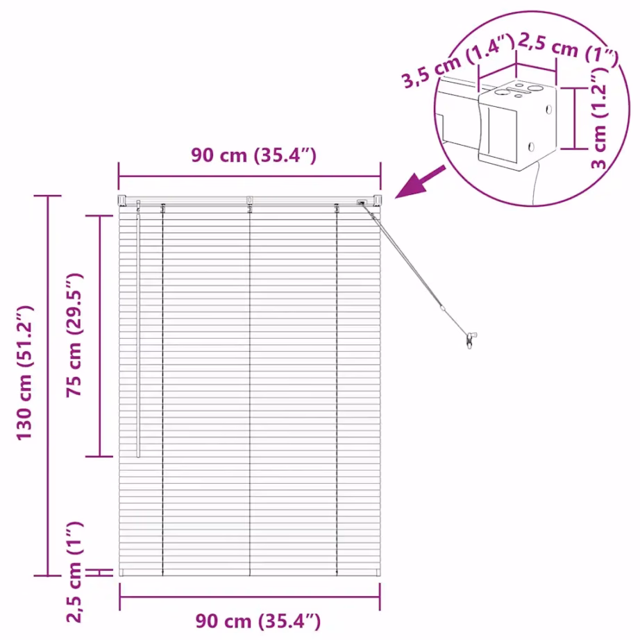 Veneetsia ruloo valguse ja privaatsuse reguleerimiseks, valge alumiinium, 130 x 90 cm – 13