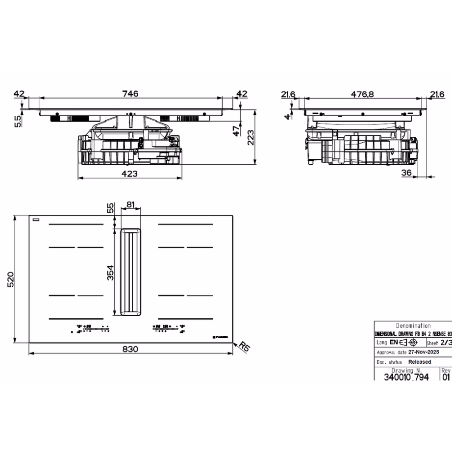 Integreeritud induktsioonpliidiplaat ja õhupuhasti FABER GALILEO SHADOW F830, 80 cm – 3