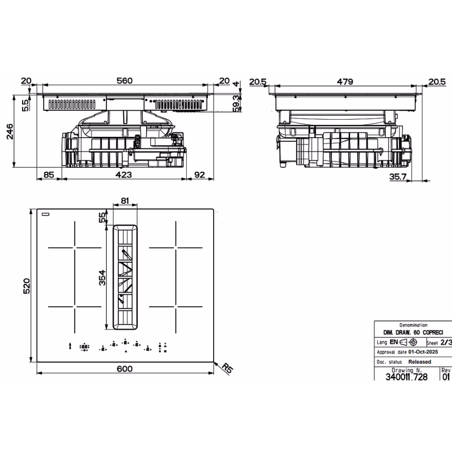 2in1 induktsioonpliidiplaat ja õhupuhasti FABER GALILEO SLIM RING F600, 60 cm, must – 3