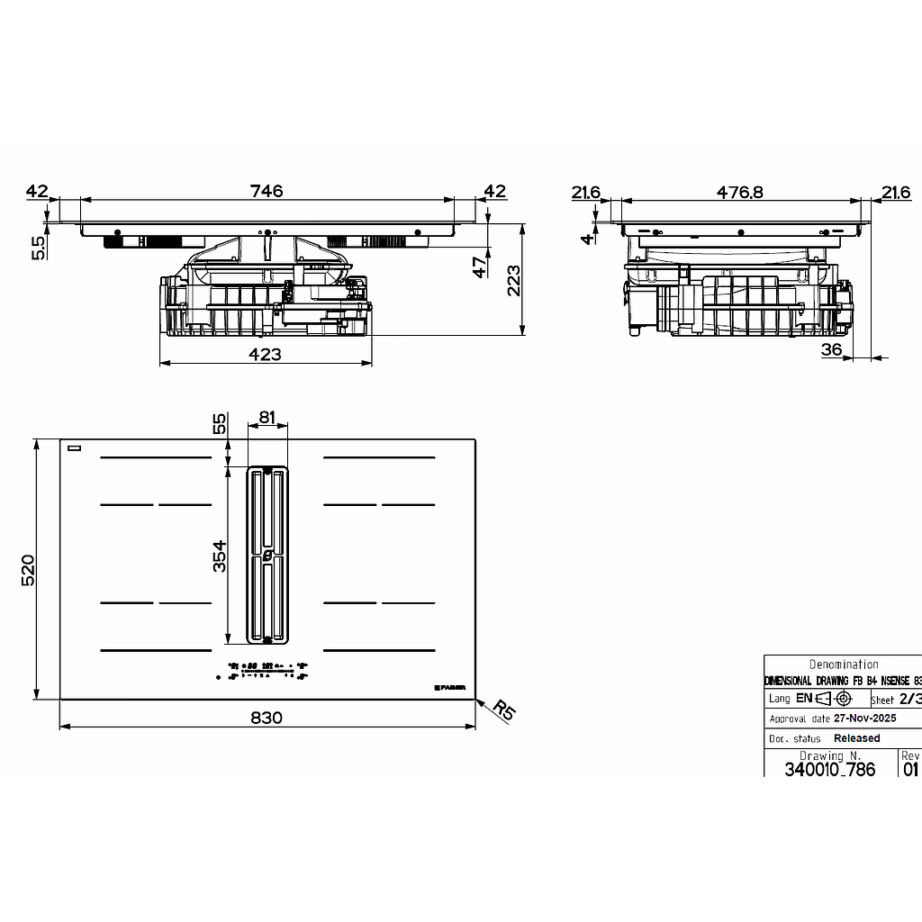 Integreeritud induktsioonpliit ja õhupuhasti (2in1) FABER GALILEO WIDE A830, 83 cm – 3