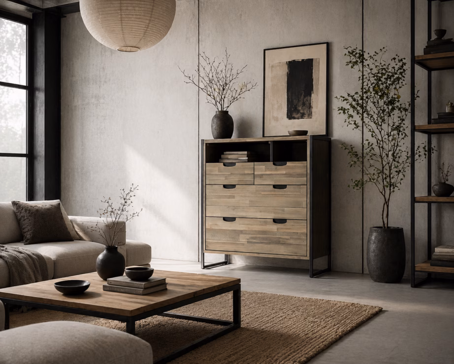 4 sahtliga loft-stiilis kummut Livin Hill Flow FLOB03, 100x45x105 cm, akaatsiapuit - 5