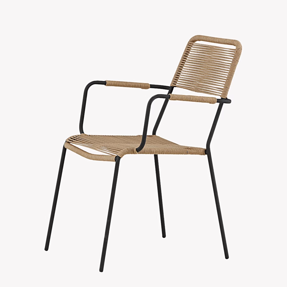 Lindos aiatool käetugedega, must teras, pruun köis, 9926-027 – 4