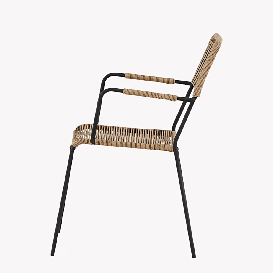 Lindos aiatool käetugedega, must teras, pruun köis, 9926-027 – 5