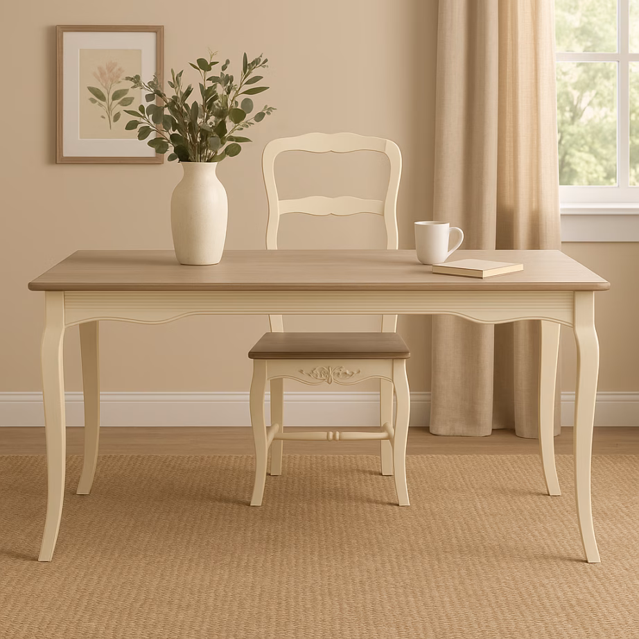 Provintsilik söögilaud 160 cm Livin Hill Pesaro PE026, kreemikas, helepruun plaat - 14