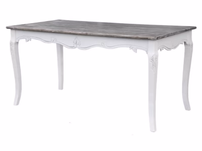 Provintsilik söögilaud nikerdustega Livin Hill Rimini White RIW026, 160 x 80 cm, valge ja tumedapruun