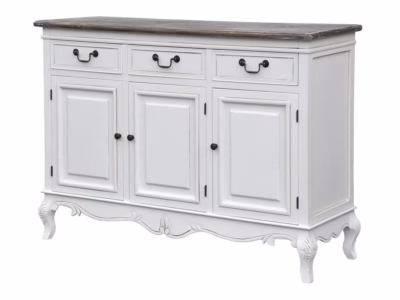 6 ukse ja 3 sahtliga kapikummut Livin Hill Rimini White RIW08, 120 × 40 × 85 cm, tumepruuni pealisplaadiga
