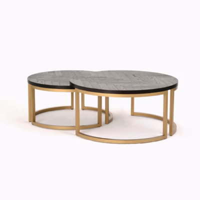 2-osalised pesastatavad diivanilauad Livin Hill Seville SEV07-0, 90/76 cm, must, messingtooni jalad