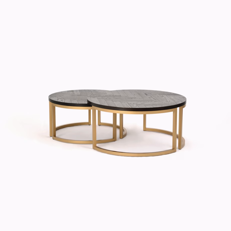 2-osalised pesastatavad diivanilauad Livin Hill Seville SEV07-0, 90/76 cm, must, messingtooni jalad - 2
