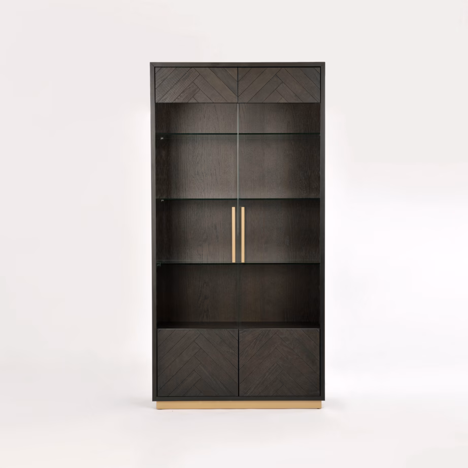 2 uksega vitriinkapp Livin Hill Seville SEV26-2, 100 x 41 x 200 cm, must, messingtooni detailid – 3