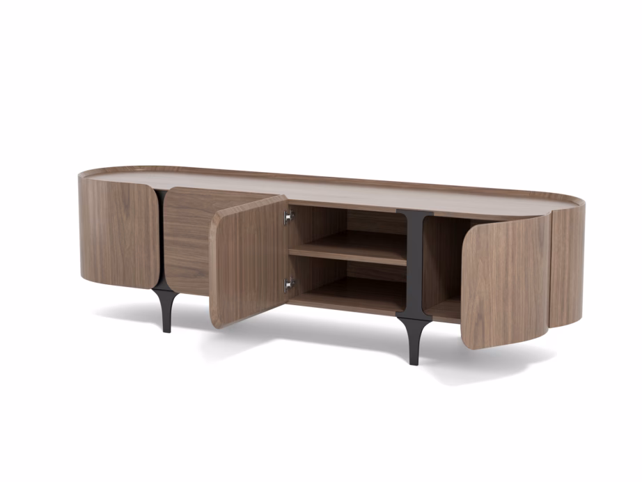 Minimalistlik TV-alus 200 cm, pähkliviimistlus Livin Hill Sileno SE02, 4 uksega, vaikse sulgumisega – 3