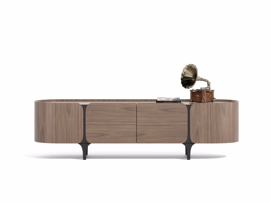 Minimalistlik TV-alus 200 cm, pähkliviimistlus Livin Hill Sileno SE02, 4 uksega, vaikse sulgumisega – 5