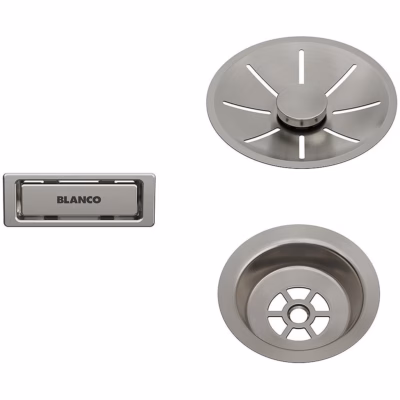 Äravoolu- ja ülevoolukomplekt BLANCO InFino, Satin Platinum, ühe kausiga valamu jaoks