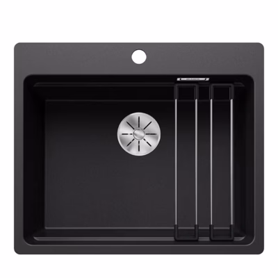 Pealt süvistatud köögivalamu BLANCO ETAGON 6-F SILGRANIT™, must, 1 kauss, 60 cm aluskapile