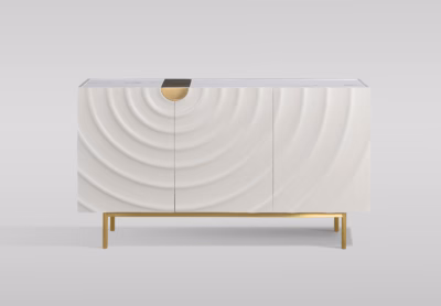 Art déco stiilis kummut Livin Hill Stilig ST321, ecru-valge, 150 cm