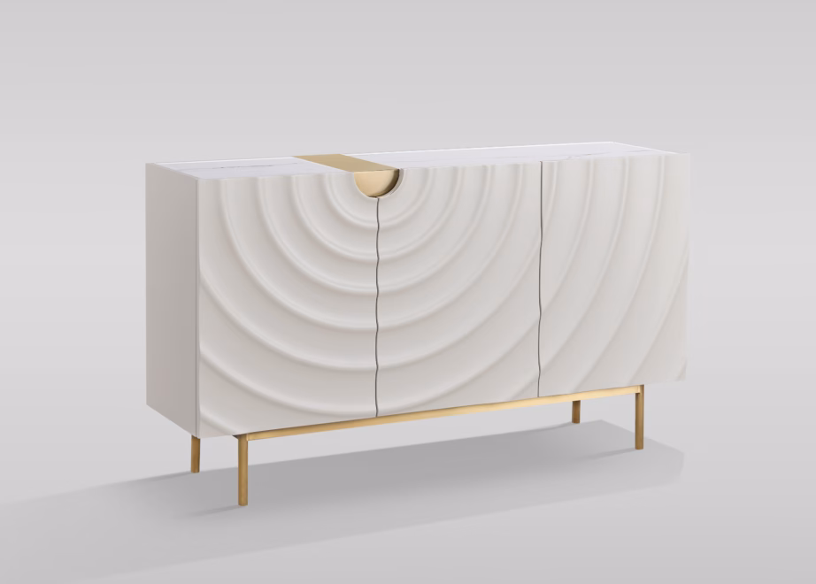 Art déco stiilis puhvetkapp Livin Hill Stilig ST321, kreemjasvalge-valge, 150 cm - 3