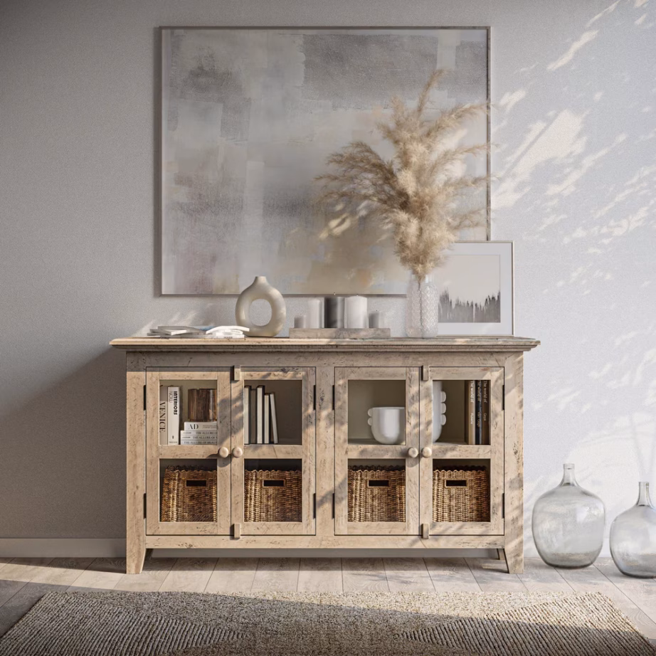 Akaatsiapuust klaasustega puhvetkapp Livin Hill Avola AV1620-54, 137 cm, pruun-beež - 9
