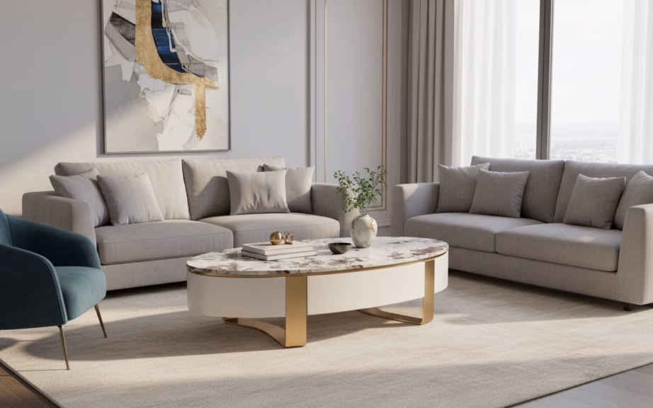 Ovaalne diivanilaud Livin Hill Stilig ST923, marmorviimistlus, 150 cm - 4