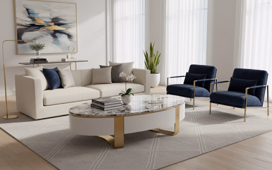 Ovaalne diivanilaud Livin Hill Stilig ST923, marmorviimistlus, 150 cm - 5