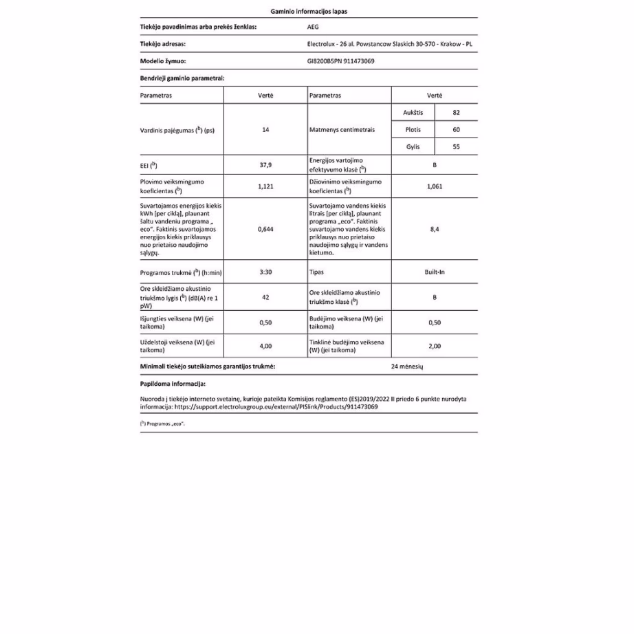 Integreeritav nõudepesumasin 60 cm AEG GI8200B5PN, energiaklass B, 8 programmi - 7