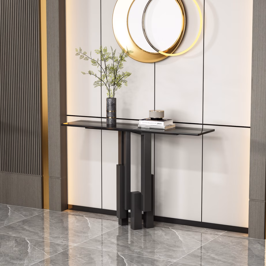 Must metallist konsoollaud Livin Hill Modig M20-120, kunstmarmoriga, 120 cm - 8