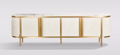 Valge ekru TV-alus Livin Hill Stilig ST382C, tehismarmori pealispind, 200 cm
