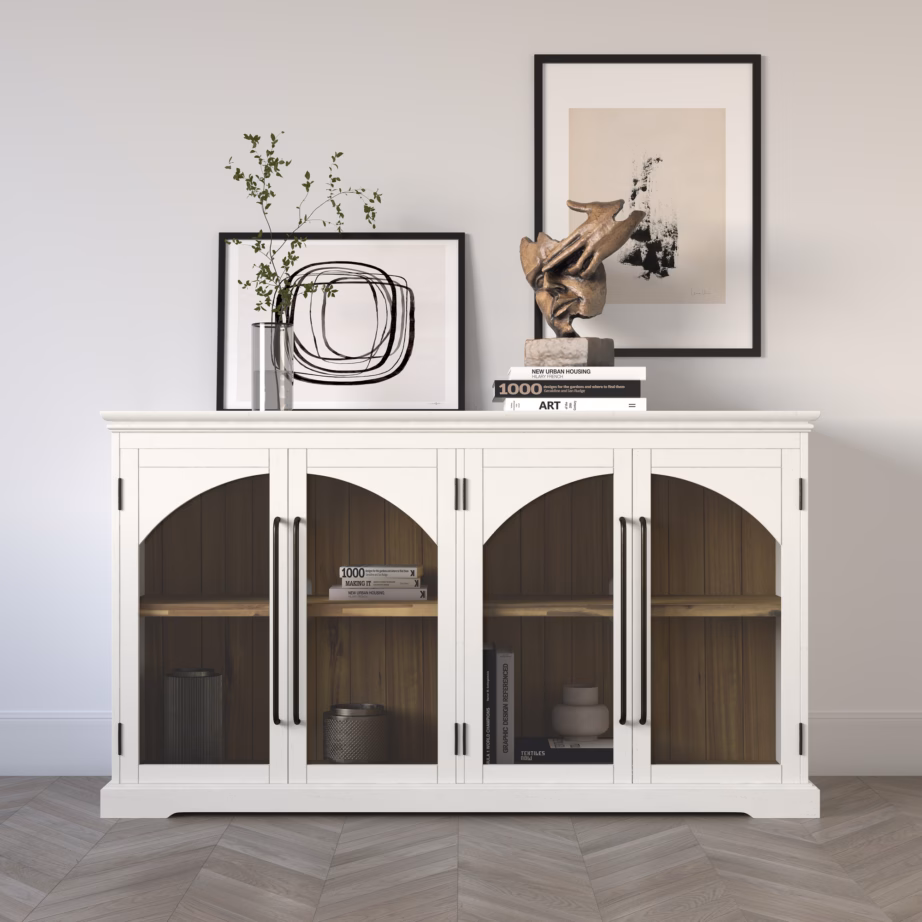 Valge akaatsiapuust puhvetkapp Livin Hill Avola AV2293-65, 4 klaasuksega, 165 cm - 9