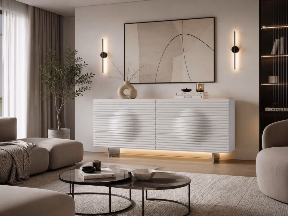 Valge kõrgläikega kummut Livin Hill Hudson H08, 6 sahtlit, 160 cm - 8