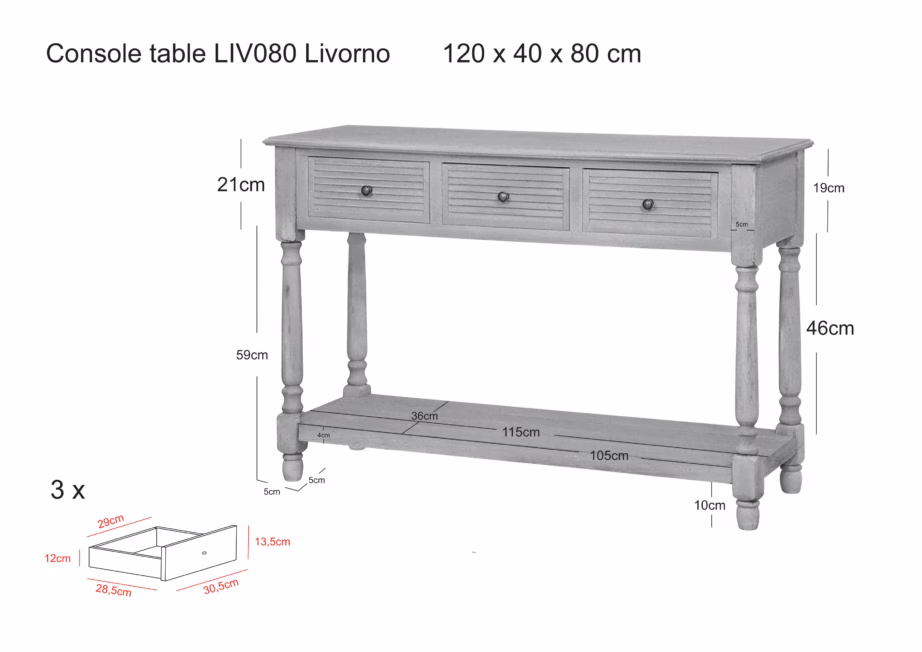 Valge provintsiliku stiiliga konsoollaud Livin Hill Livorno LIV080-W, 120 cm - 18