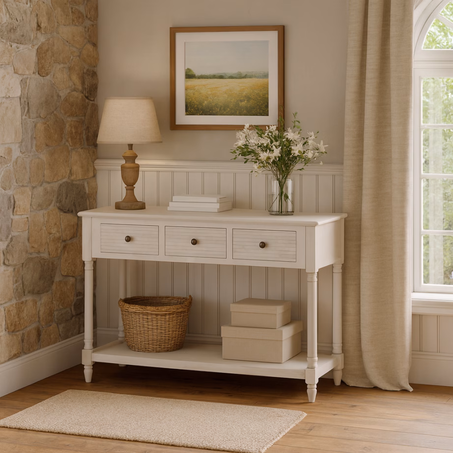 Valge provintsiliku stiiliga konsoollaud Livin Hill Livorno LIV080-W, 120 cm - 19