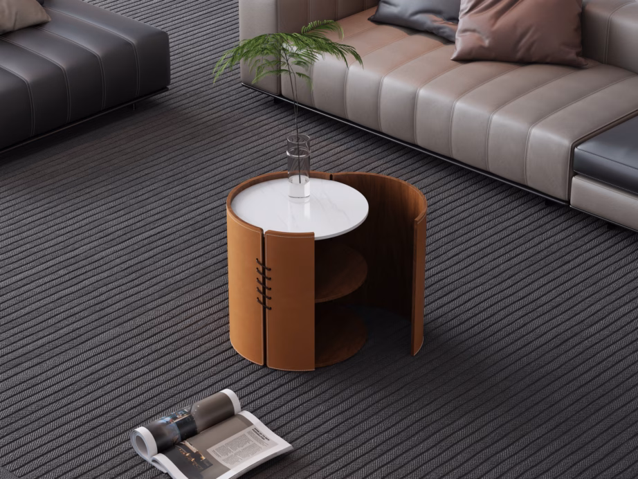 Modernses stiilis ümar öökapp Livin Hill Modig M36, kunstnahk, kivimassist pealispind - 14