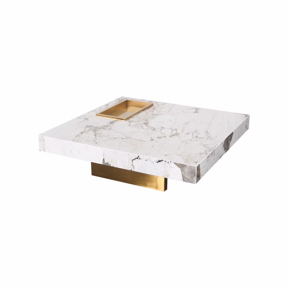 Madal marmorimustriga diivanilaud Livin Hill Modig M50, kuldtooni raam, 100×100 cm - 2