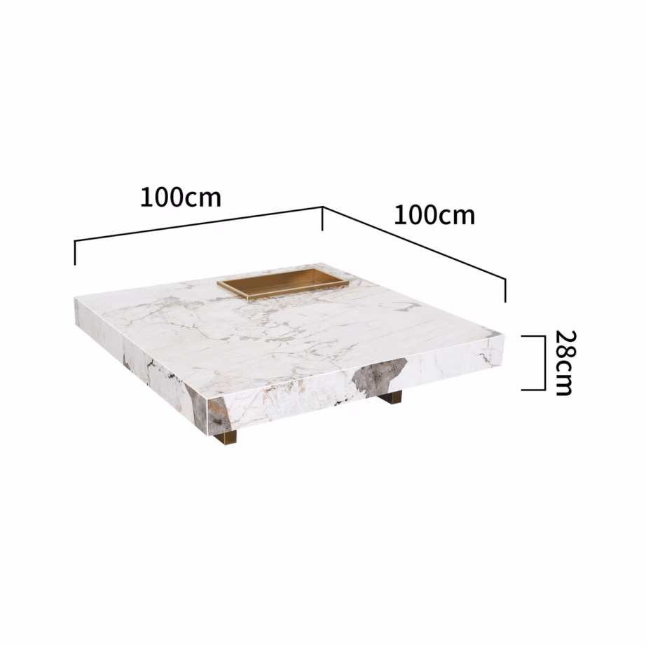 Madal marmorimustriga diivanilaud Livin Hill Modig M50, kuldtooni raam, 100×100 cm - 12