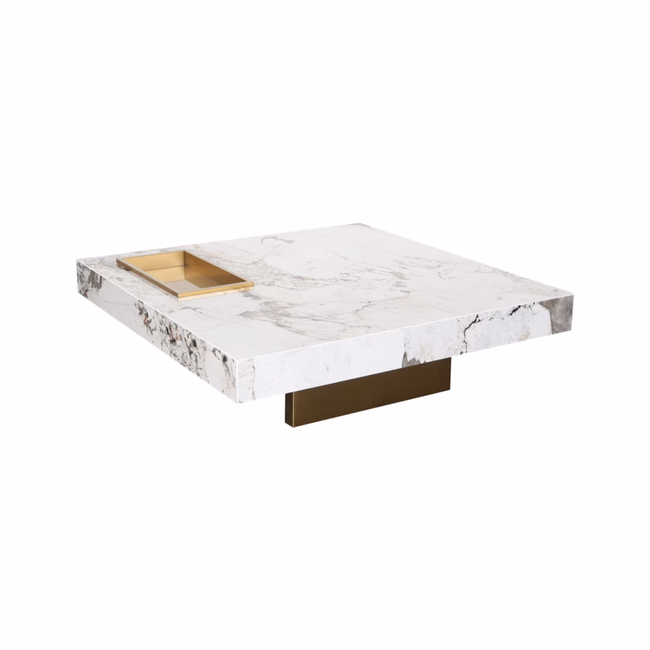 Madal marmorimustriga diivanilaud Livin Hill Modig M50, kuldtooni raam, 100×100 cm - 3